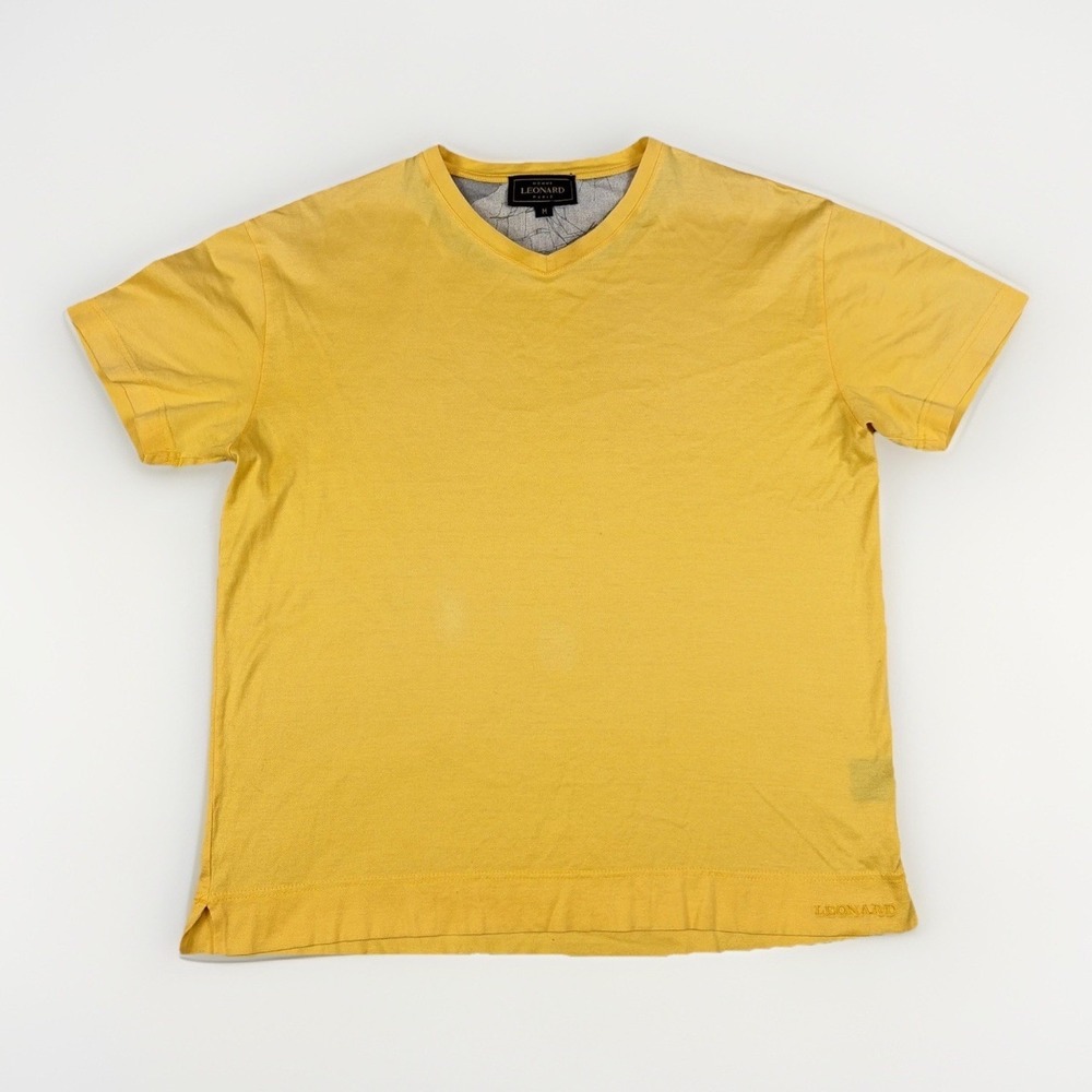 Leonard Paris Homme Shirt Men's Med Yellow Short Sleeve Low V Neck Lightweight